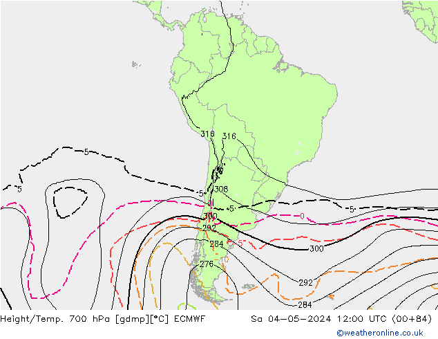 Height/Temp. 700 hPa ECMWF sab 04.05.2024 12 UTC