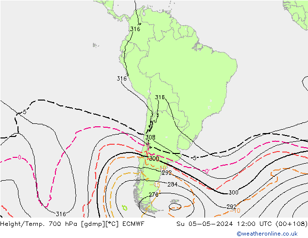 Height/Temp. 700 hPa ECMWF Su 05.05.2024 12 UTC