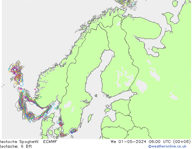 Eşrüzgar Hızları Spaghetti ECMWF Çar 01.05.2024 06 UTC