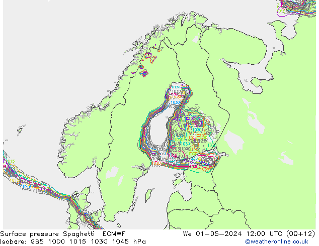 Surface pressure Spaghetti ECMWF We 01.05.2024 12 UTC