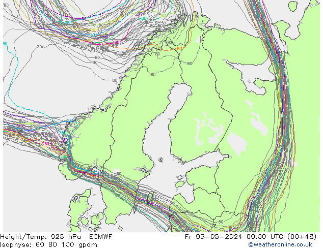 Geop./Temp. 925 hPa ECMWF vie 03.05.2024 00 UTC