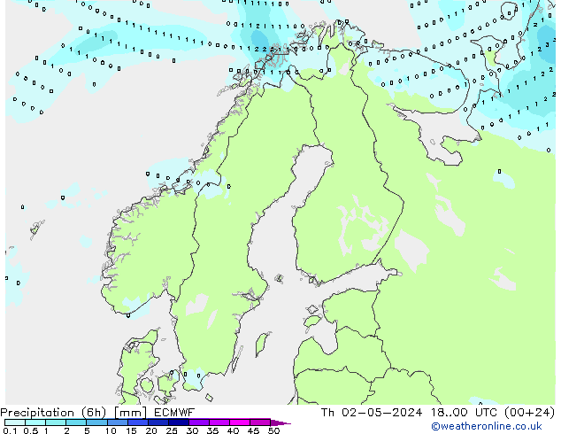 Precipitation (6h) ECMWF Čt 02.05.2024 00 UTC