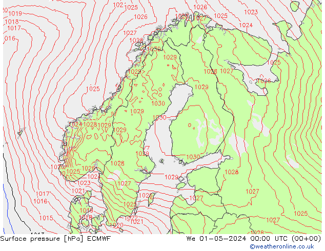 Luchtdruk (Grond) ECMWF wo 01.05.2024 00 UTC