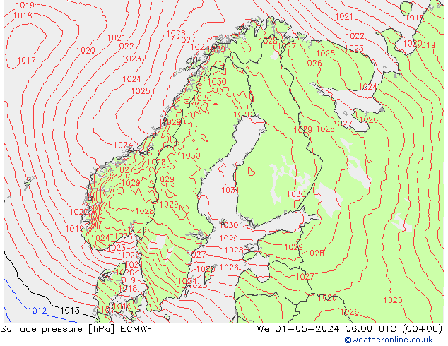 Yer basıncı ECMWF Çar 01.05.2024 06 UTC