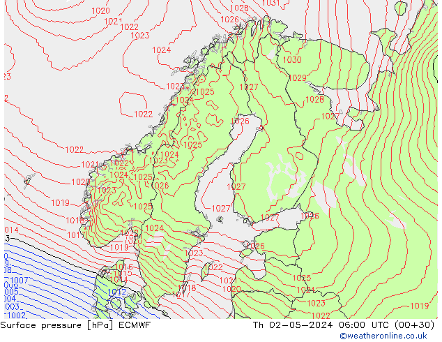 ciśnienie ECMWF czw. 02.05.2024 06 UTC