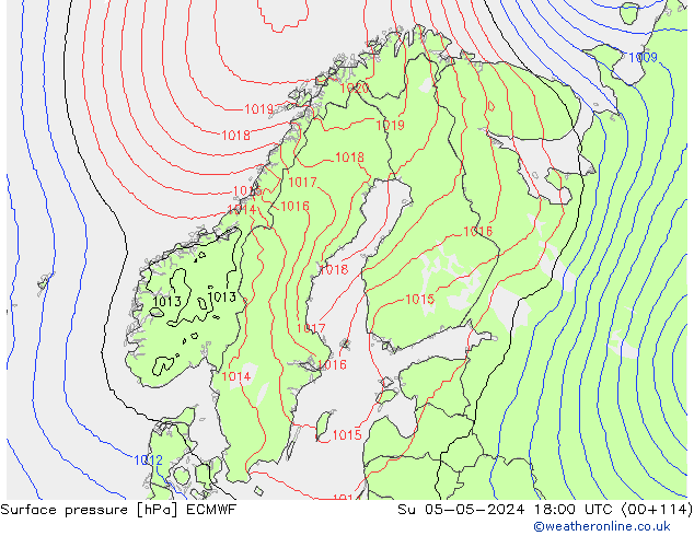 Pressione al suolo ECMWF dom 05.05.2024 18 UTC