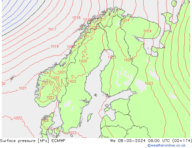 Luchtdruk (Grond) ECMWF wo 08.05.2024 06 UTC