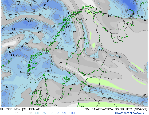 700 hPa Nispi Nem ECMWF Çar 01.05.2024 06 UTC