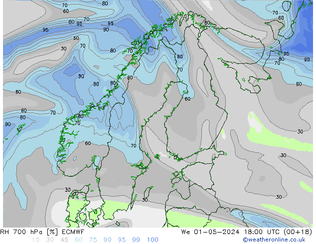 RH 700 hPa ECMWF We 01.05.2024 18 UTC