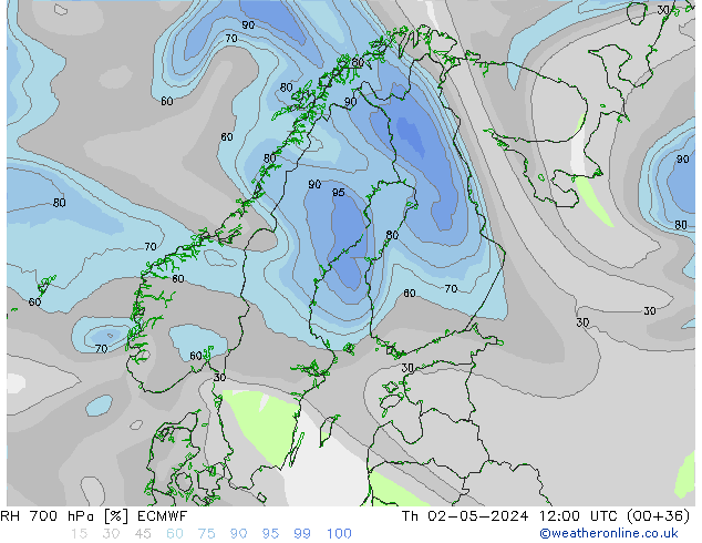 RH 700 hPa ECMWF Th 02.05.2024 12 UTC