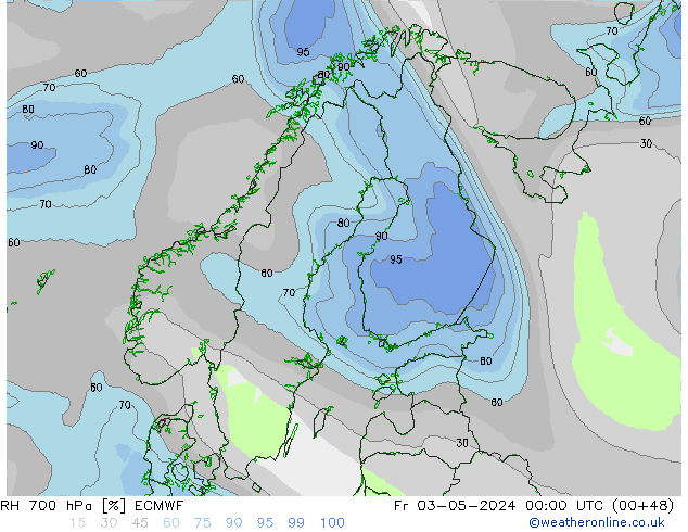 Humidité rel. 700 hPa ECMWF ven 03.05.2024 00 UTC