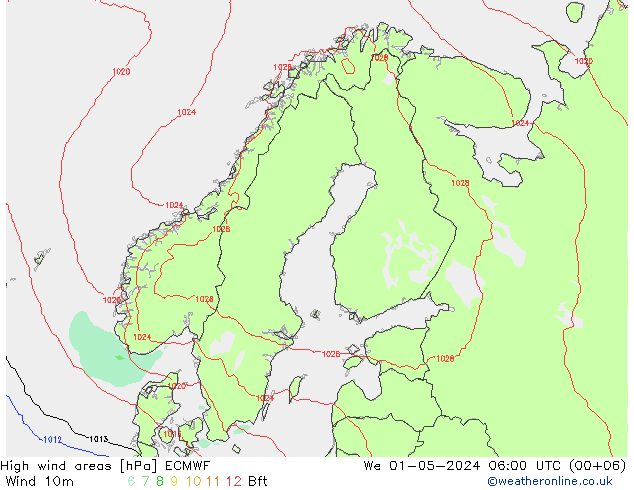 High wind areas ECMWF We 01.05.2024 06 UTC