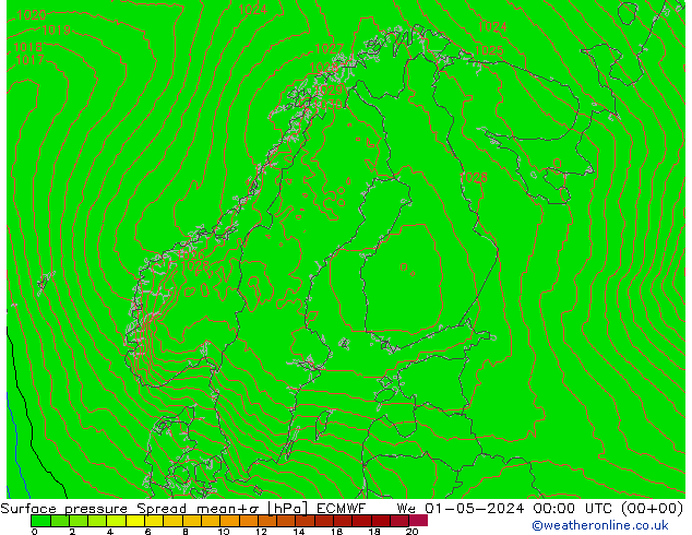 Yer basıncı Spread ECMWF Çar 01.05.2024 00 UTC