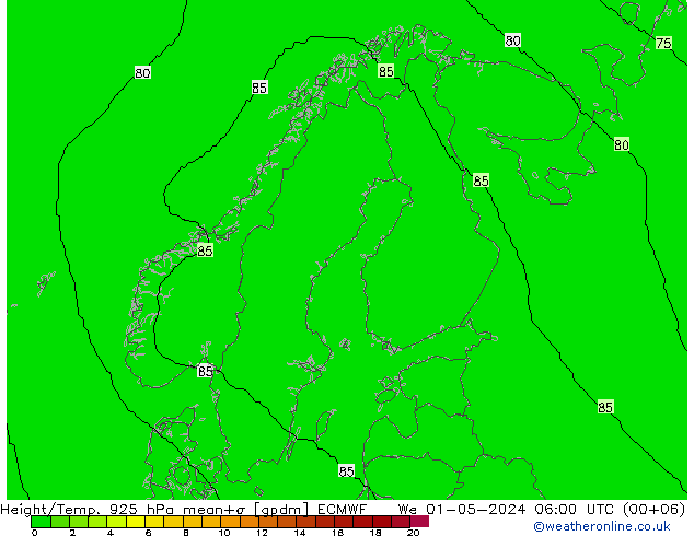 Height/Temp. 925 hPa ECMWF We 01.05.2024 06 UTC