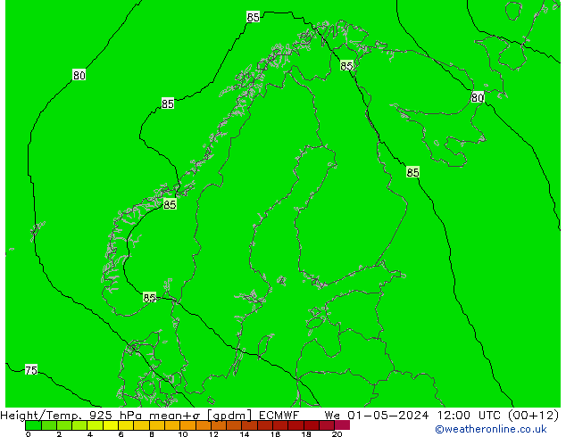 Height/Temp. 925 hPa ECMWF We 01.05.2024 12 UTC