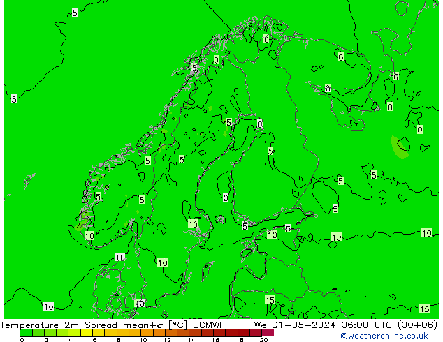 Temperaturkarte Spread ECMWF Mi 01.05.2024 06 UTC