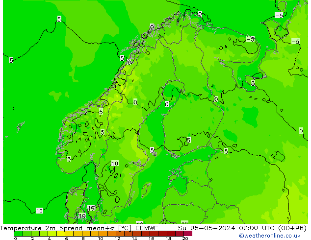 Sıcaklık Haritası 2m Spread ECMWF Paz 05.05.2024 00 UTC