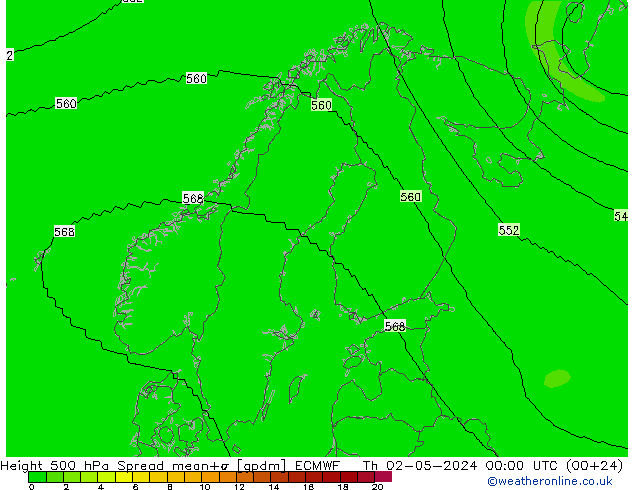 Height 500 hPa Spread ECMWF Do 02.05.2024 00 UTC