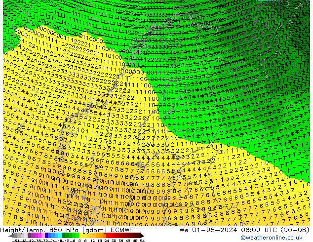 Height/Temp. 850 hPa ECMWF Mi 01.05.2024 06 UTC