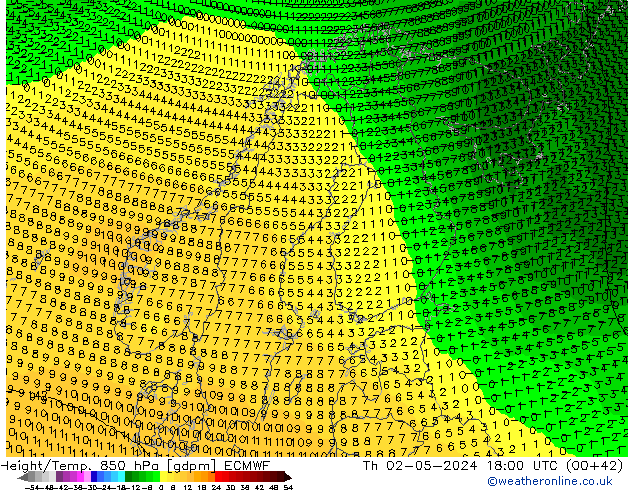 Géop./Temp. 850 hPa ECMWF jeu 02.05.2024 18 UTC