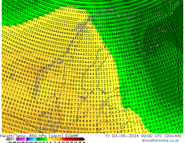 Height/Temp. 850 hPa ECMWF Pá 03.05.2024 00 UTC