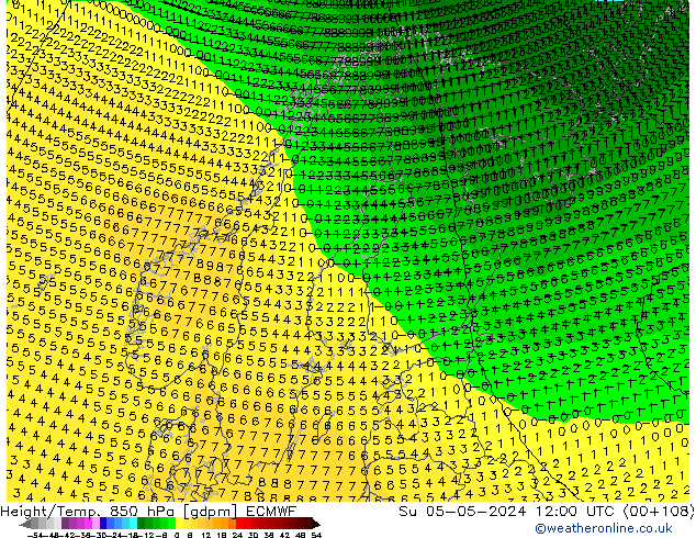 Height/Temp. 850 hPa ECMWF Ne 05.05.2024 12 UTC