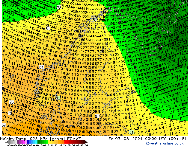 Geop./Temp. 925 hPa ECMWF vie 03.05.2024 00 UTC