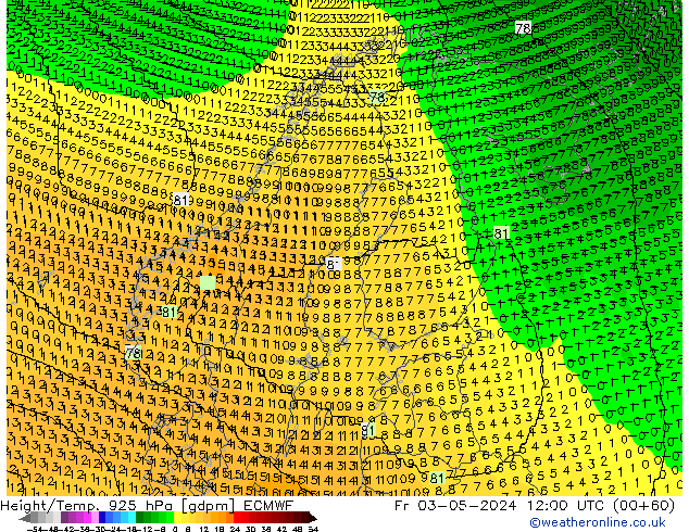 Height/Temp. 925 гПа ECMWF пт 03.05.2024 12 UTC