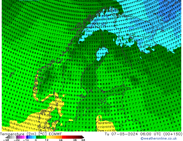 Sıcaklık Haritası (2m) ECMWF Sa 07.05.2024 06 UTC