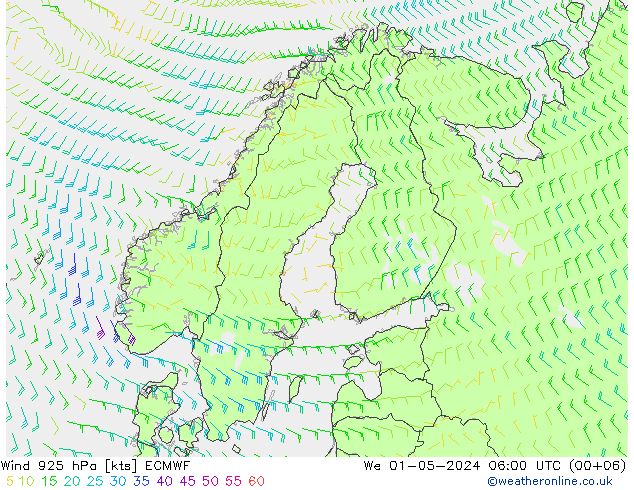 Vento 925 hPa ECMWF Qua 01.05.2024 06 UTC