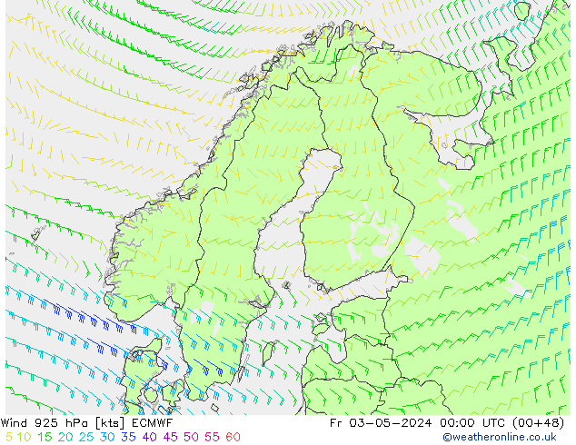 Vent 925 hPa ECMWF ven 03.05.2024 00 UTC