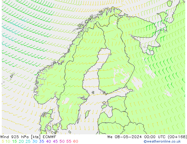 Vento 925 hPa ECMWF mer 08.05.2024 00 UTC