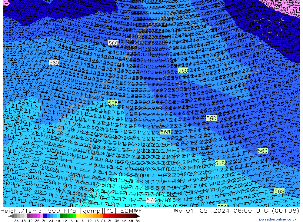 Height/Temp. 500 hPa ECMWF We 01.05.2024 06 UTC