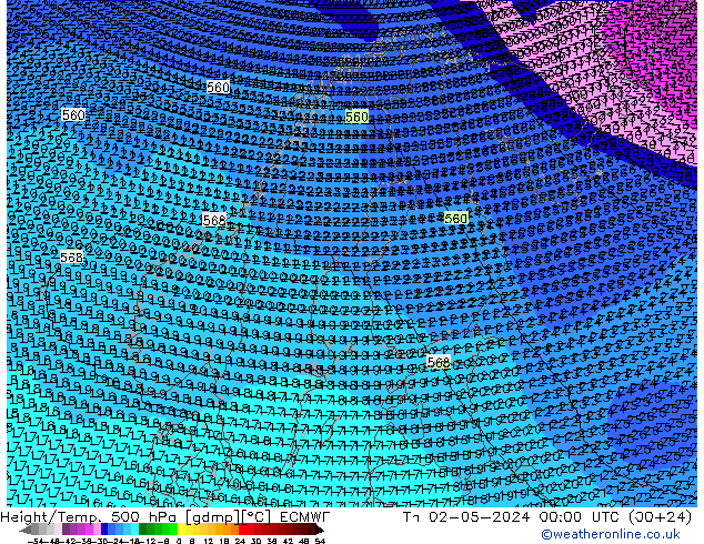 Height/Temp. 500 hPa ECMWF Th 02.05.2024 00 UTC