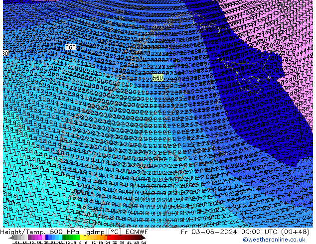 Height/Temp. 500 hPa ECMWF Fr 03.05.2024 00 UTC