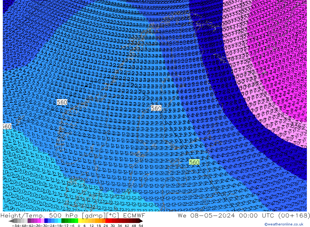 Height/Temp. 500 hPa ECMWF We 08.05.2024 00 UTC