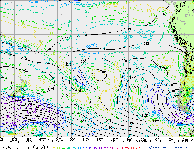 Isotachs (kph) ECMWF Su 05.05.2024 12 UTC