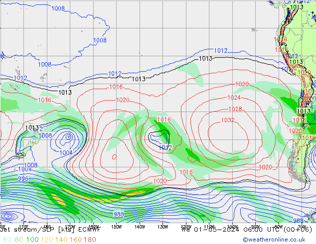 Prąd strumieniowy ECMWF śro. 01.05.2024 06 UTC