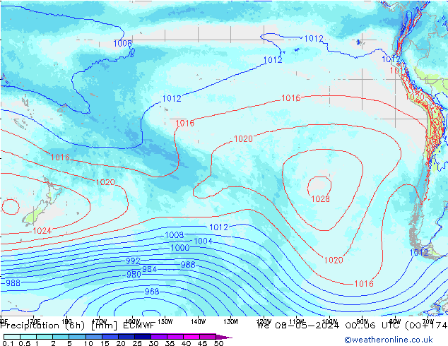 Precipitation (6h) ECMWF We 08.05.2024 06 UTC