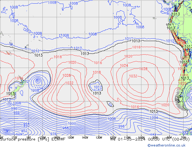 Surface pressure ECMWF We 01.05.2024 00 UTC