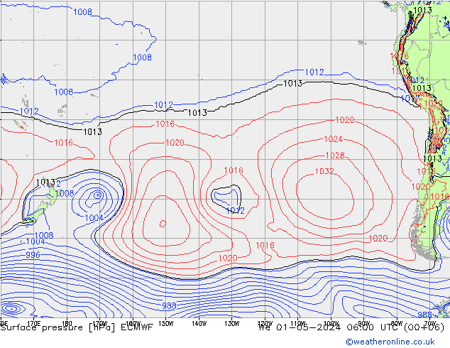 Pressione al suolo ECMWF mer 01.05.2024 06 UTC