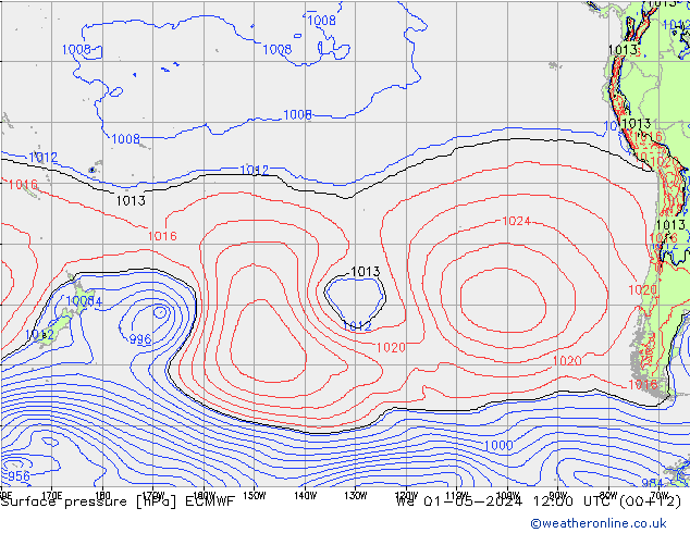 pressão do solo ECMWF Qua 01.05.2024 12 UTC