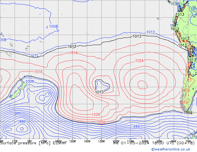 Surface pressure ECMWF We 01.05.2024 18 UTC