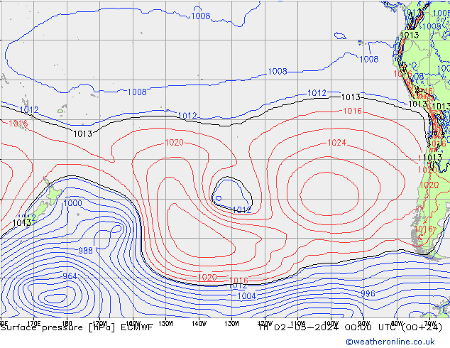 pressão do solo ECMWF Qui 02.05.2024 00 UTC