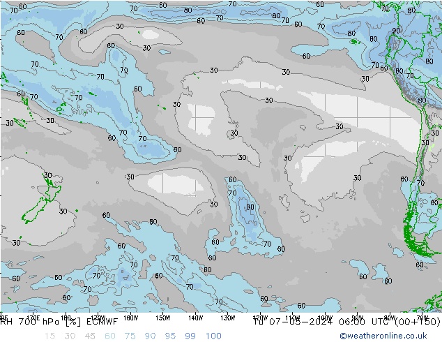 RH 700 hPa ECMWF Tu 07.05.2024 06 UTC