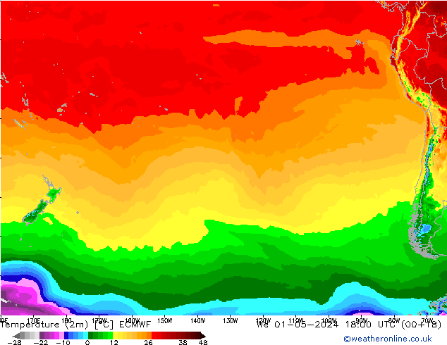 Temperaturkarte (2m) ECMWF Mi 01.05.2024 18 UTC