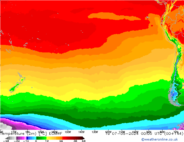 Temperature (2m) ECMWF Tu 07.05.2024 00 UTC