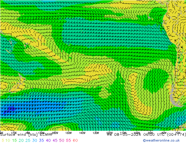 Surface wind ECMWF We 08.05.2024 06 UTC