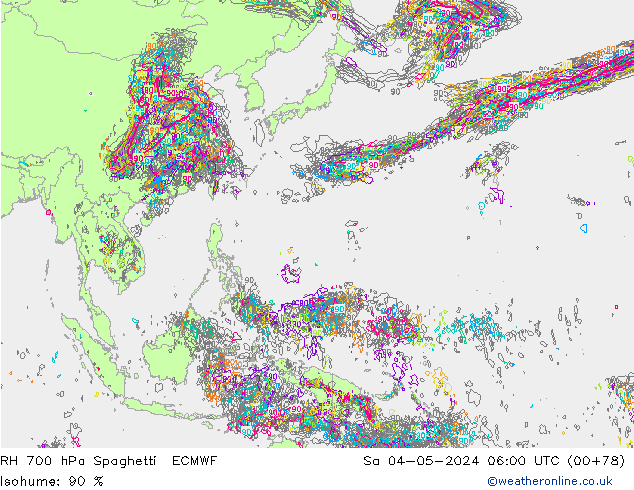 RV 700 hPa Spaghetti ECMWF za 04.05.2024 06 UTC