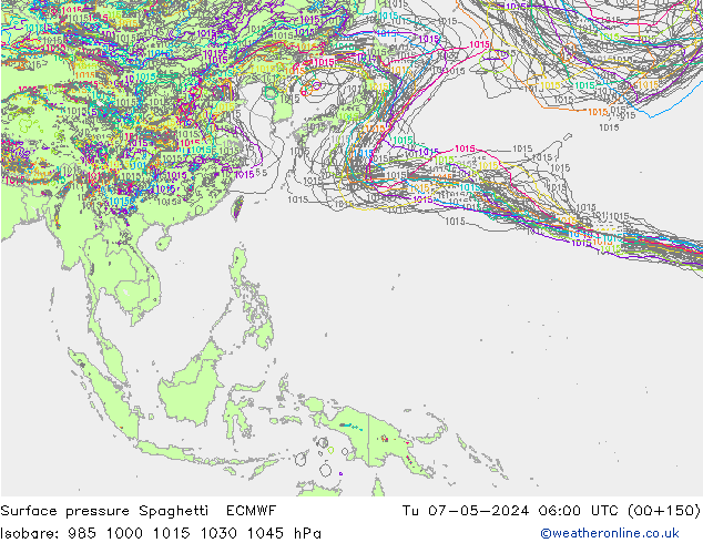 Bodendruck Spaghetti ECMWF Di 07.05.2024 06 UTC